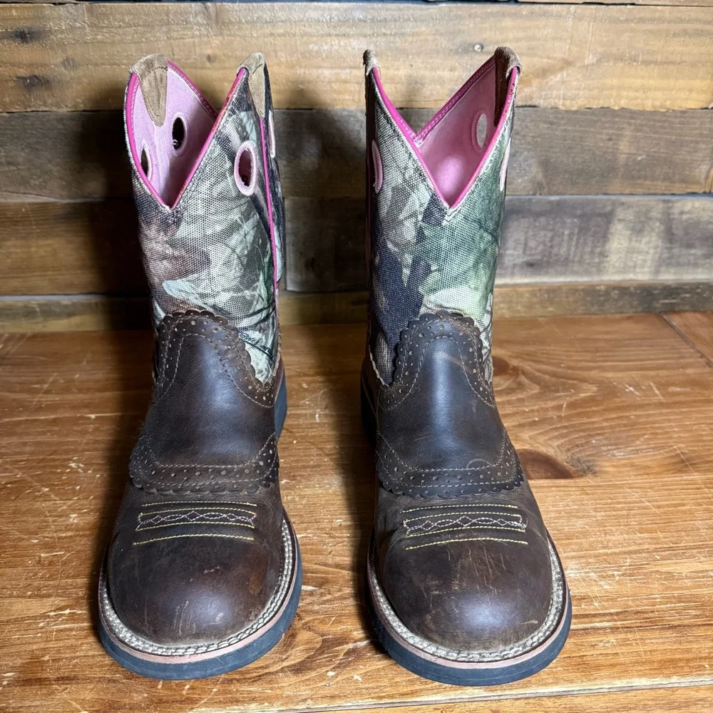 Ariat 10006854 Fatbaby Womens Western Boots Sz 9 B Brown Pink Camo Round Toe - Picture 6 of 10